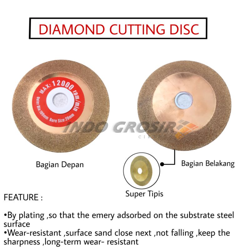 Cutting Disc Diamond Wheel 4&quot; Mata Pisau Potong Kaca Batu Akik Keramik Marmer 4 Inch Mata Pisau Gerinda