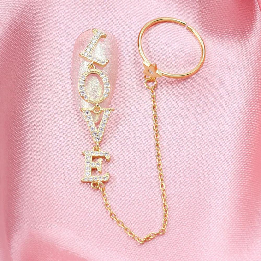 AUGUSTINA Agustina Dekorasi Nail Art Wanita Manicure Rantai Rumbai Fashion Love Letter Nail Rhinestones