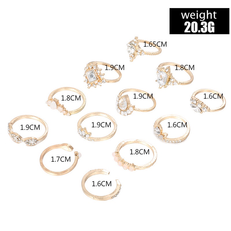 12pcs / Set Cincin Berlian Permata Besar Bentuk Tetesan Air Untuk Wanita