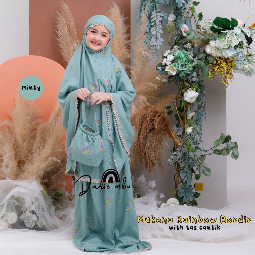 Mukena Anak Tanggung Remaja Bordir Rainbow  Tas Cantik Pelangi Katun Rayon Premium