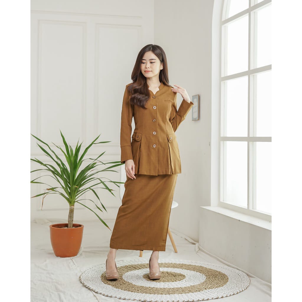 seragam Dinas Wanita Pemda Tua Set Rok Span Blazer Pemda Khaki Stelan Celana Seragam PNS Pemda Kheki