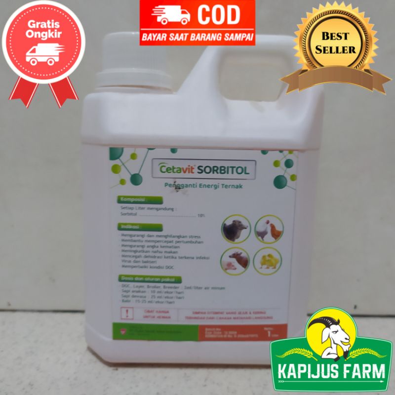 Cetavit Sorbitol 1 Liter Suplemen Penambah/Pemulih Energi Ternak