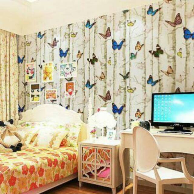 Wallpaper Dinding Sticker Motif Kupu-kupu 45cm x 10m