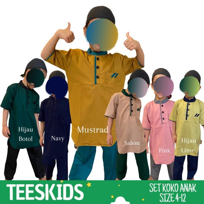 NEW Koko Teeskids Anak Laki Laki Kurta/Baju Celana Muslim Laki laki - Lime Hijau, 4