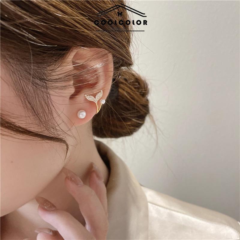 COD❤️1  Sepasang Stud Earrings 925 Perak Jarum Ikan Korea Ekor Mutiara Elegan Fashion