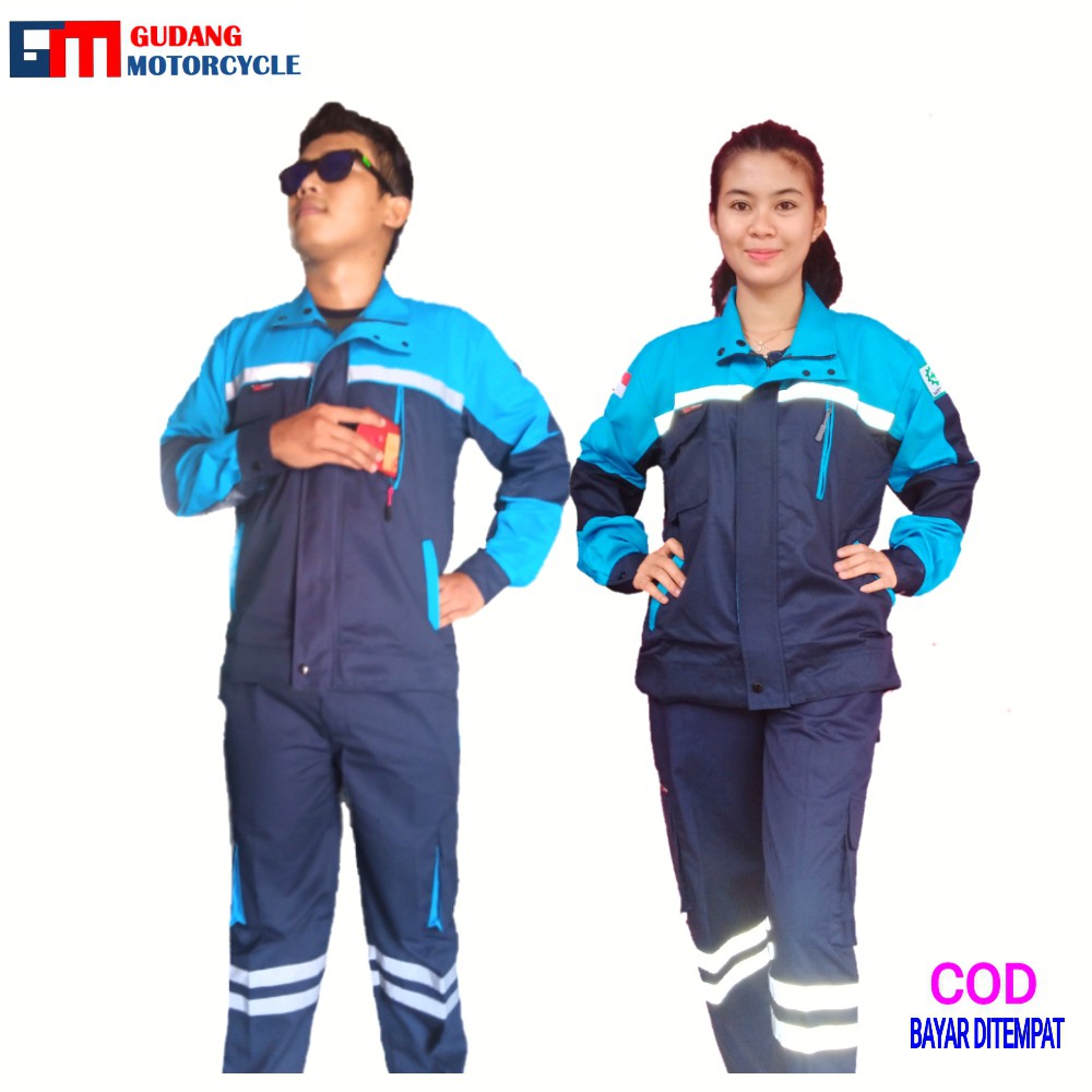 Baju Safety Proyek Satu setel atasan dan celana modist dan keren Biru Tosca