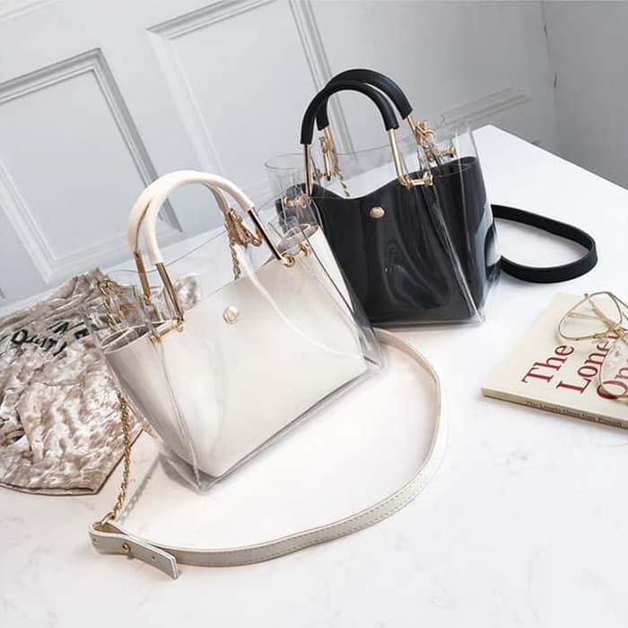 Tas wanita import transparan - Merah Muda