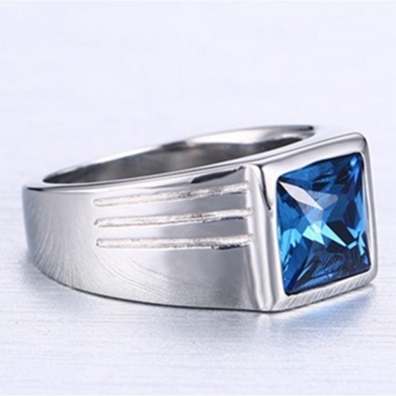 Cincin Pria Hias Batu Sapphire Biru Cubic Zirconia Berlian Untuk Pernikahan