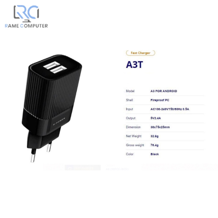 GPOWER Fast Charger A3T with 2 USB 2.4A Output &amp; Fast Charging Performance