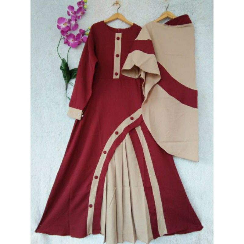 Set Gamis Nabila Anak Tanggung / Gamis Remaja / Gamis Syar'i Tanggung / Gamis Tanggung Ity Crepe