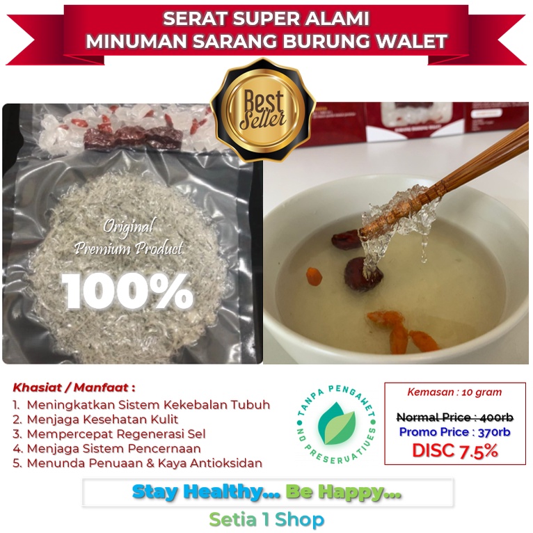 

Serat Super Alami 10 gram Minuman Sarang Burung Walet Premium Sehat Untuk 1 Liter Sehat Awet Muda Sekeluarga