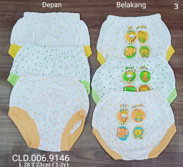 3 pcs celana kodok Pop bayi ukuran besar 6-24M  warna motif  halus unisex  Bawahan bayi sehari hari