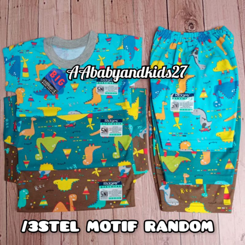 MOTIF RANDOM!!! 3Pasang Setelan Ridges Lengan Pendek Ukuran S M L XL SNI HIGHT QUALITY