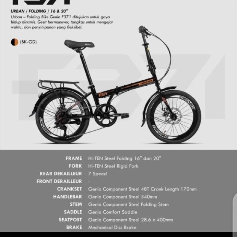 SEPEDA LIPAT GENIO F371 20 INCH BLACK GOLD