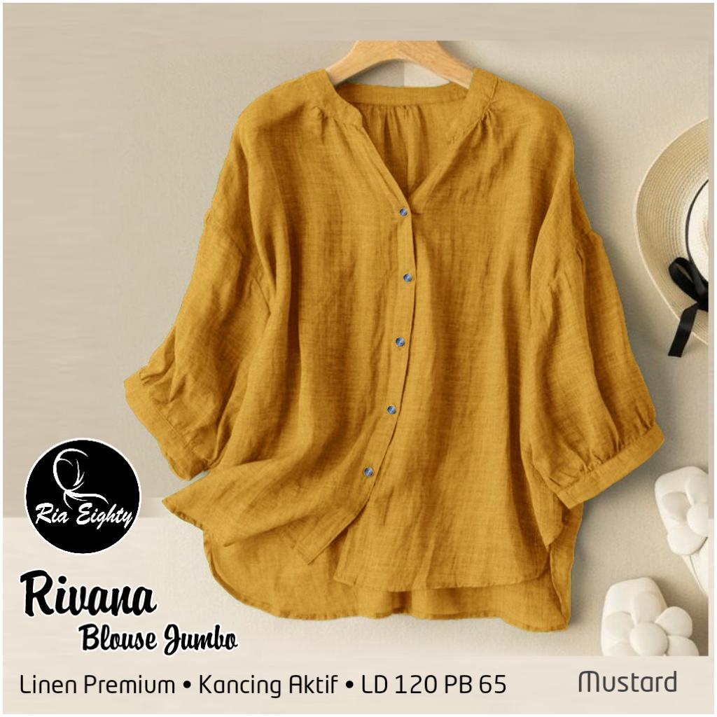 BLOUSE POLOS LINEN WANITA KERAH SHANGHAI KEMEJA ATASAN REMAJA LD 120 JUMBO OVERSIZE