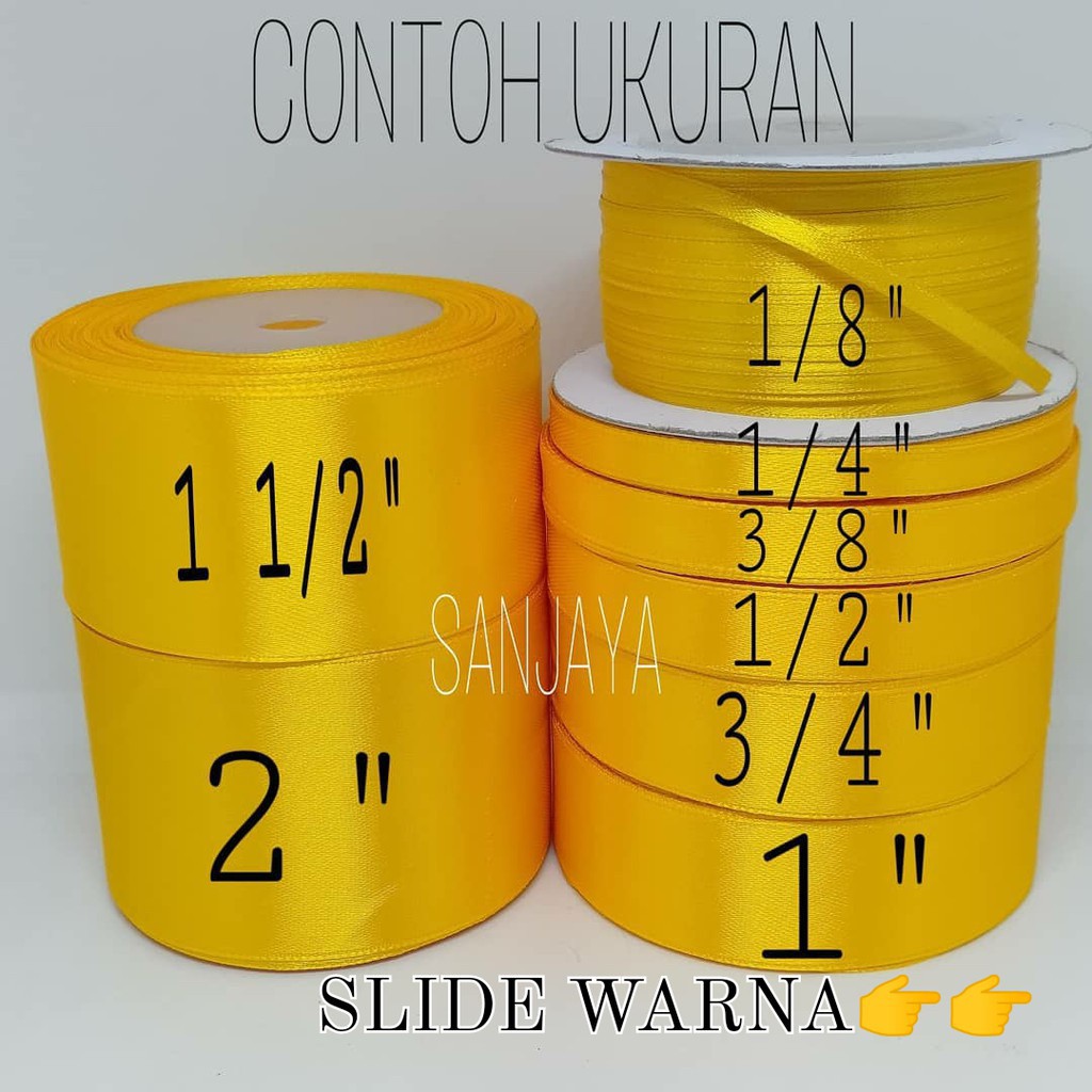 [1 Slop] Pita Satin 1/8 Inch, 1/4 Inch, 3/8 Inch, 1/2 Inch, 3/4 Inch, 1 Inch, 1 1/2 Inch, 2 Inch / Pita Satin Warna / Pita Kado / Pita Kain Warna / Pita Satin Polos Hl