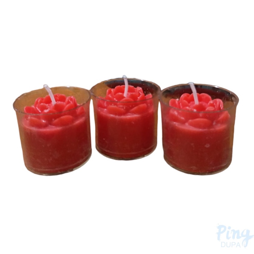 Lilin Candle Lotus Gelas Teratai Merah Nyala 12 Jam