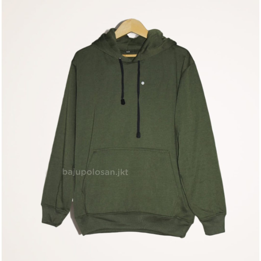 Hoodie Polos Pria/Wanita Flecee TEBAL Warna Hijau Army