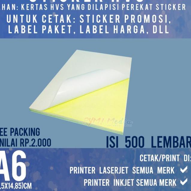 

℮ PROMO 500 lembar Stiker HVS A6 / Kertas Sticker Doff Matte 1 RIM A6 ♛