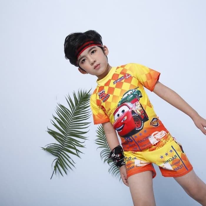 Set baju Renang anak laki laki cars 3 in 1 kuning