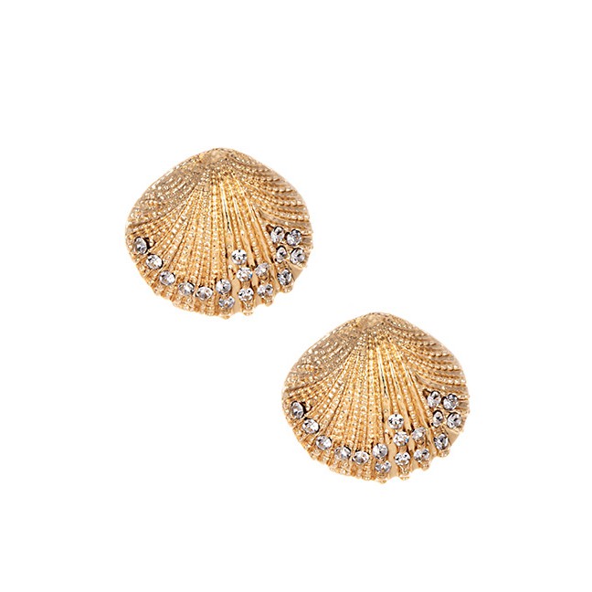 LRC Anting Tusuk Fashion Drill Alloy Diamond-studded Pearl Shell Shape Earrings F82339