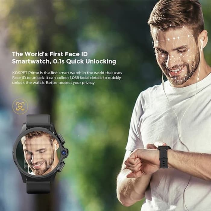 KOSPET PRIME 4G LTE 3 32GB Dual Camera FaceID Smartwatch Phone Android - Hitam