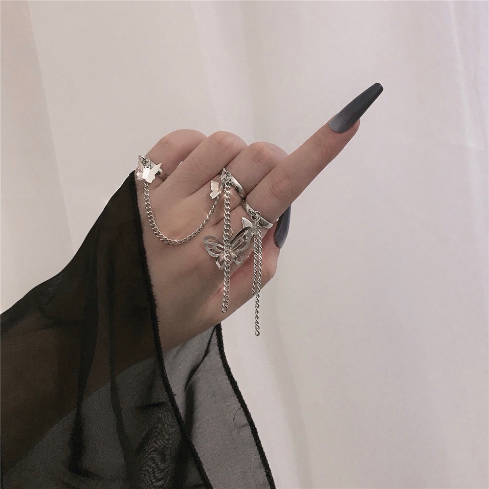 Cool Tassel Finger Ring Vintage Thumb Ring Butterfly Opening Ring Party Jewelry Fashion Accessories