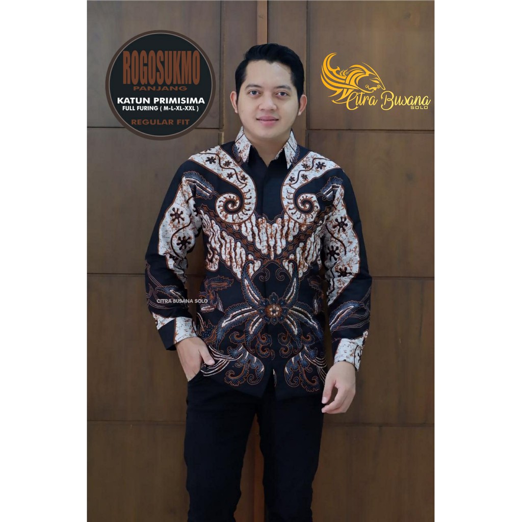 ROGOSUKMO SOGAN Kemeja Batik Pria Full Furing Bahan Katun Primisima