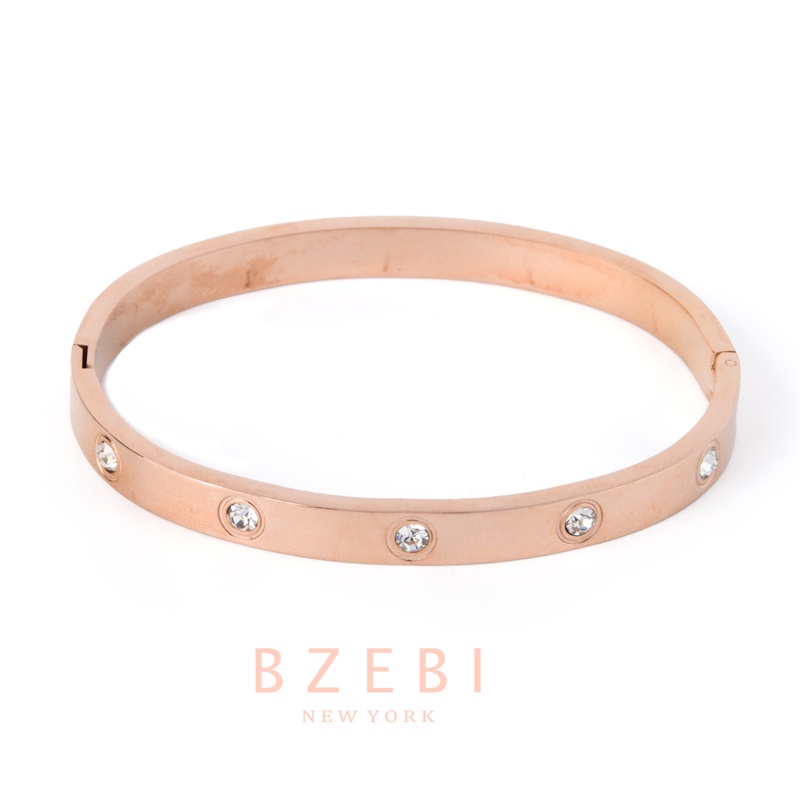 Bzebi Gelang Bangle Titanium Steel Hias Berlian Imitasi Warna Rose Gold / Silver 994