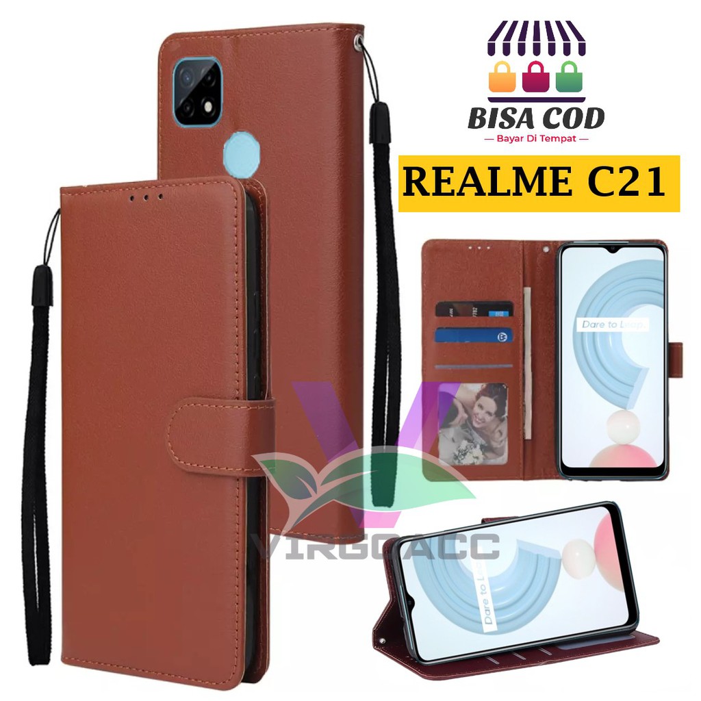 LEATHER CASE FLIP REALME C21-FLIP COVER KULIT SARUNG BUKU DOMPET-CASING WALLET LEATHER CASE REALME C
