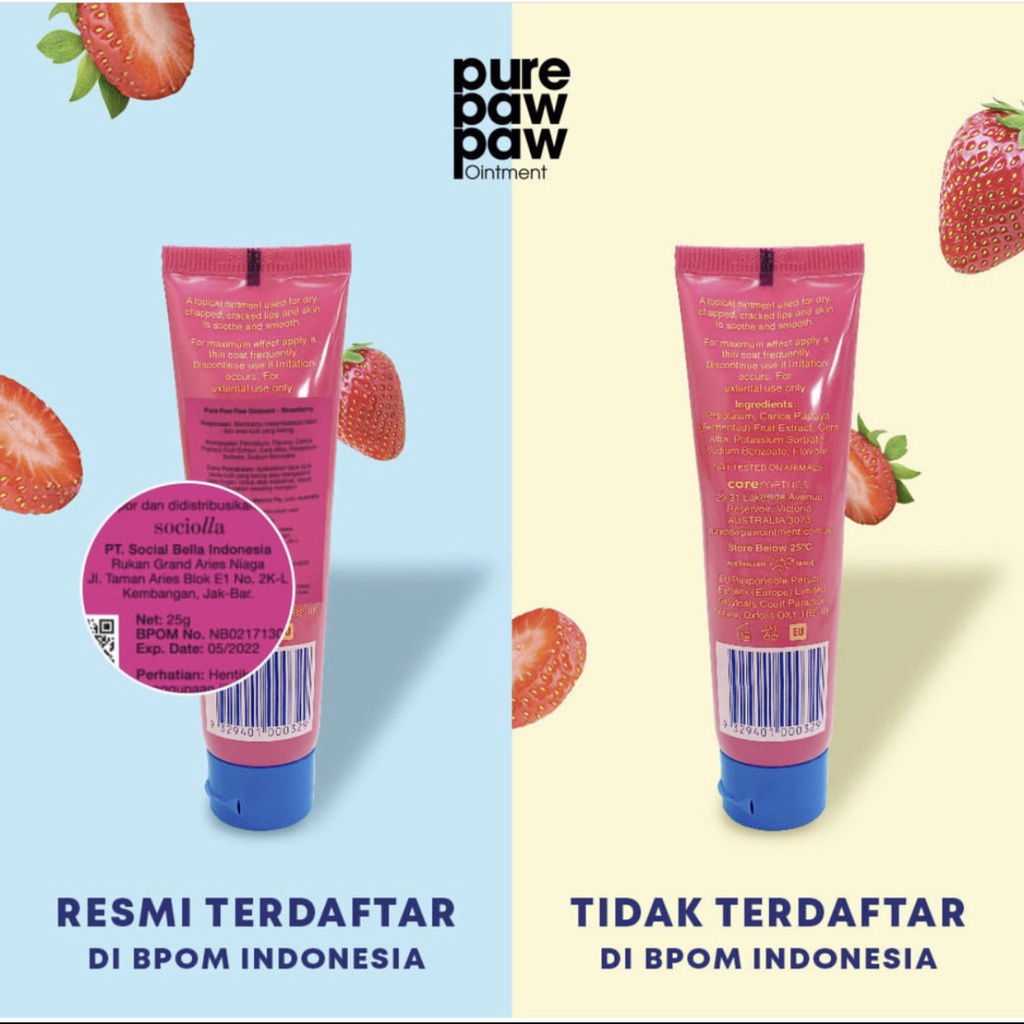 PURE PAW PAW OINTMENT Original Red Pelembab Bibir Kulit Kering Kutikula Luka Ringan Gatal 25Gr