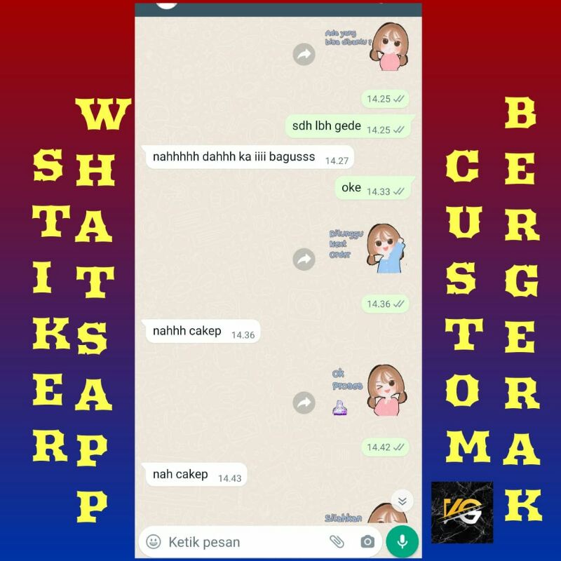 BISA REQUEST-STICKER WHATSAPP TIDAK BERGERAK /BERGERAK DITAMBAH LOGO/NAMAMU/TULISAN (5 Sticker)