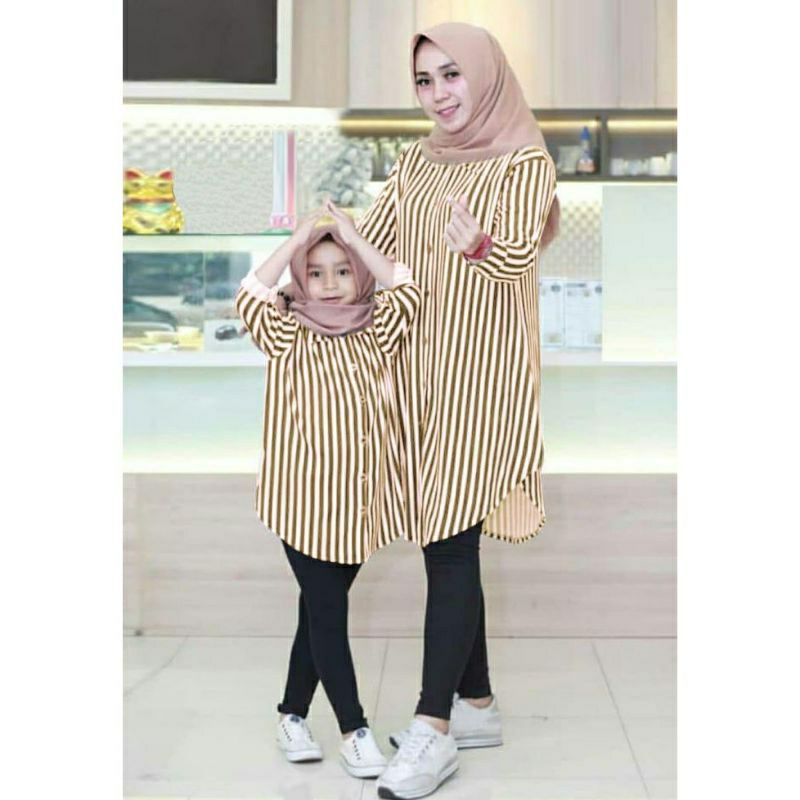Tunik Kemeja Lengan Panjang Wanita Bahan Rayon Premium Adem Motif Garis Garis Strepe