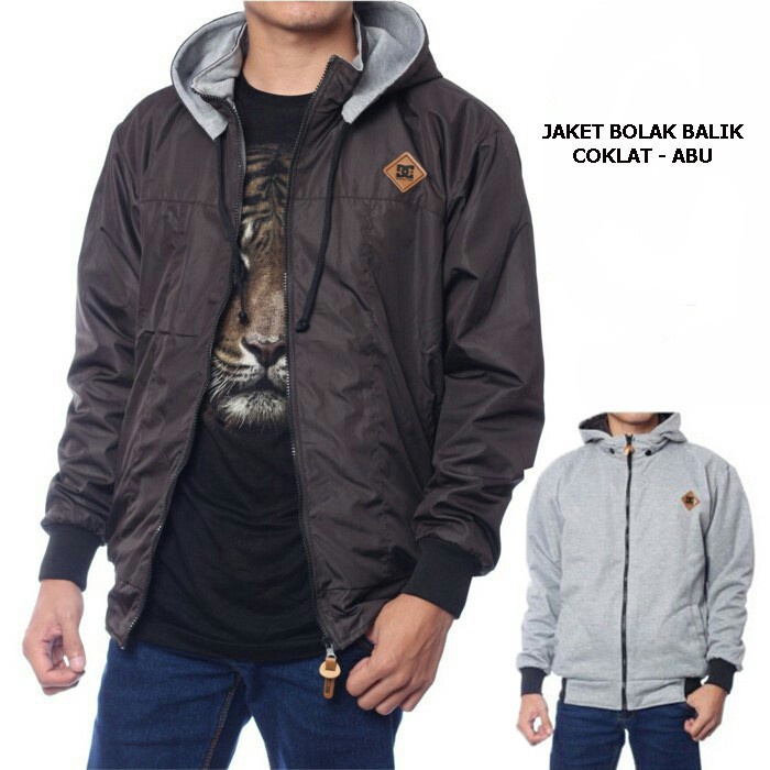 [SIAP KIRIM] JAKET BOLAK BALIK PRIA BB DC 2in1 / JAKET MOTOR PARASUT FLEECE TEBAL ANTI AIR WATERPROF