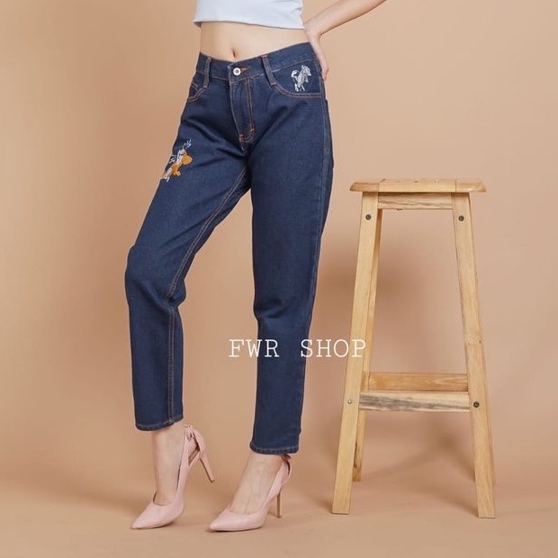 FWR - Celana Boyfriend Jeans Import T &amp; J Bordir