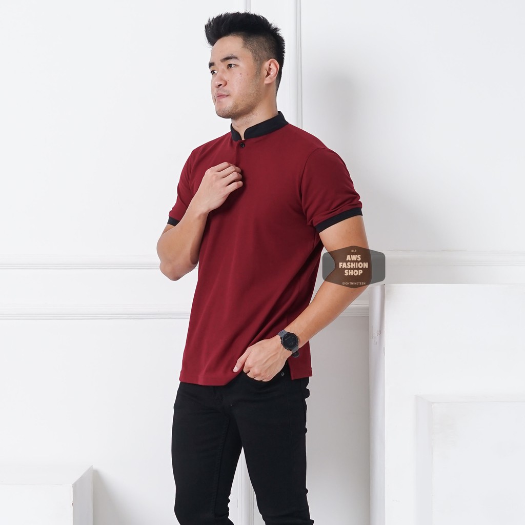 Kaos Polo Pria Polo Shirt Kerah Shanghai  Lengan Pendek Polos Merah Maroon BIG SIZE JUMBO XXL / 3XL