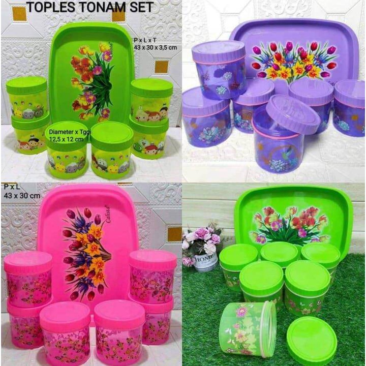Toples tonam bulat toples kue kering 1 set dengan nampan 1/2 kg 500 gram