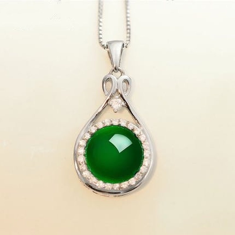 [Ready Stock]Fashion Silver Plated Mosaic Jade Pendant Necklace