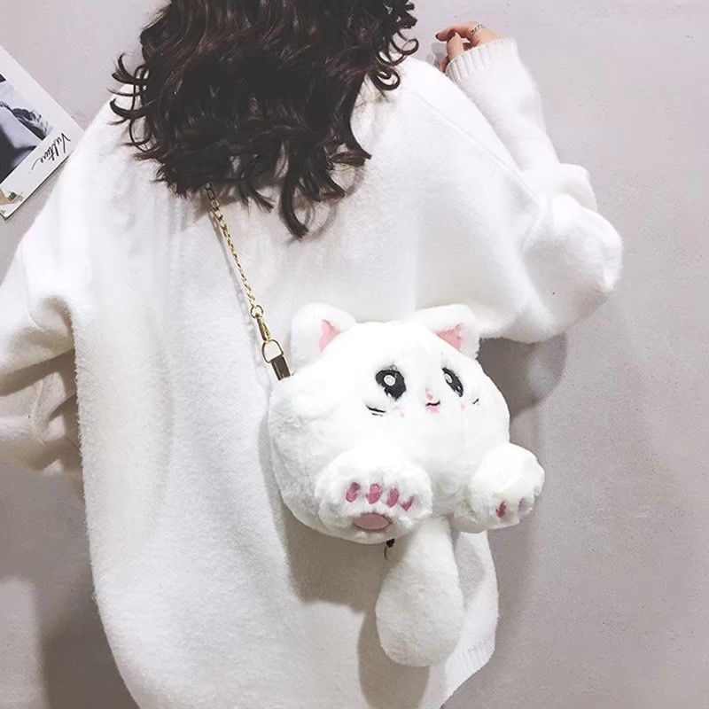 CIDOT ID TAS SELEMPANG BULU KUCING GEMOY LUCU IMUT / TAS WANITA CAT CUTES / TAS PEREMPUAN REMAJA KUCING TALI