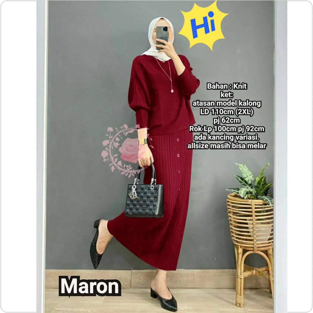 SET MINA ANYA KNIT / ATASAN DAN ROK FASHION WANITA TERLARIS TERBARU / PAKAIAN PESTA / KANTOR / KASUAL / SETELAN