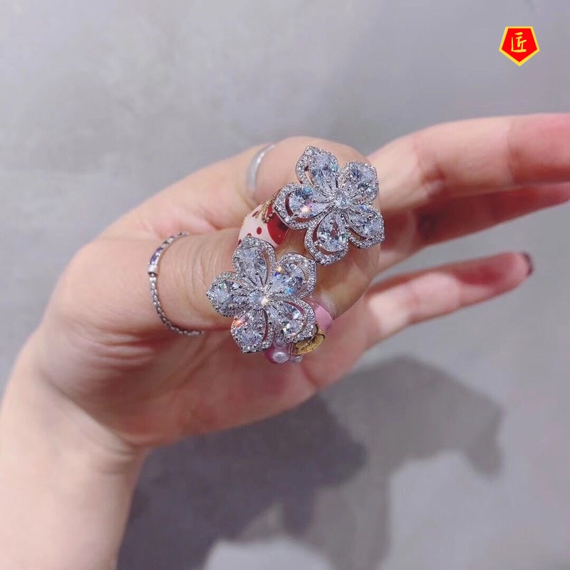 [Ready Stock]925 Silver Elegant Exquisite Cherry Blossom Crystal Stud Earrings