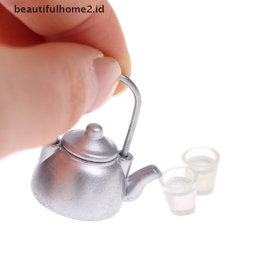 [beautifulhome2.id] 3Pcs/Set Dollhouse Mini Vintage Kettle Cup Scene Model Toy Kitchen Props ID