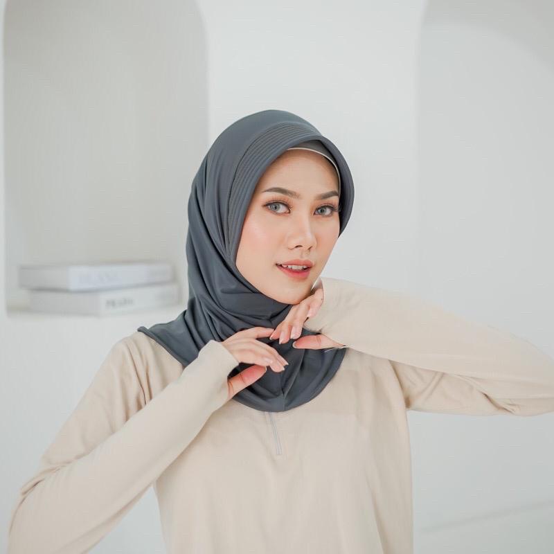 BERGO SPORT /KRUDUNG OLAHRAGA/ HIJAB SPROT/ KRUDUNG SPORT/ HIJAB OLAHRAGA/ BERGO OLAHRAGA/ KRUDUNG INSTAND/ HIJAB LANGSUNG-DARK GREY