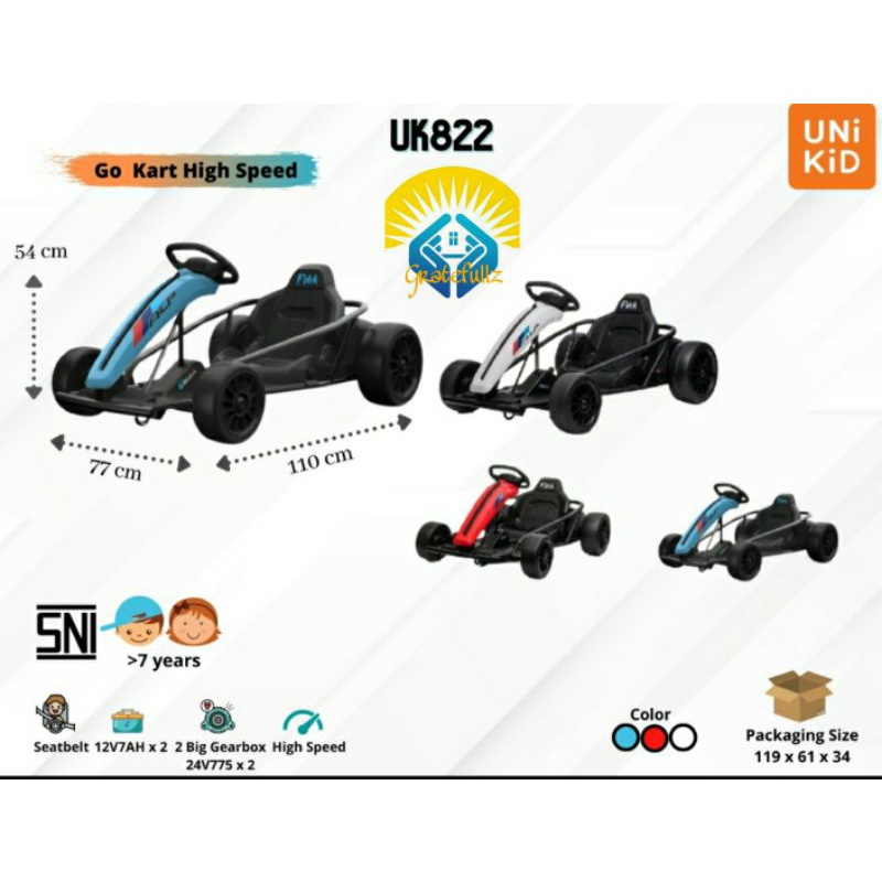 Mainan mobil aki anak UNIKID UK 822 Gokart High Speed