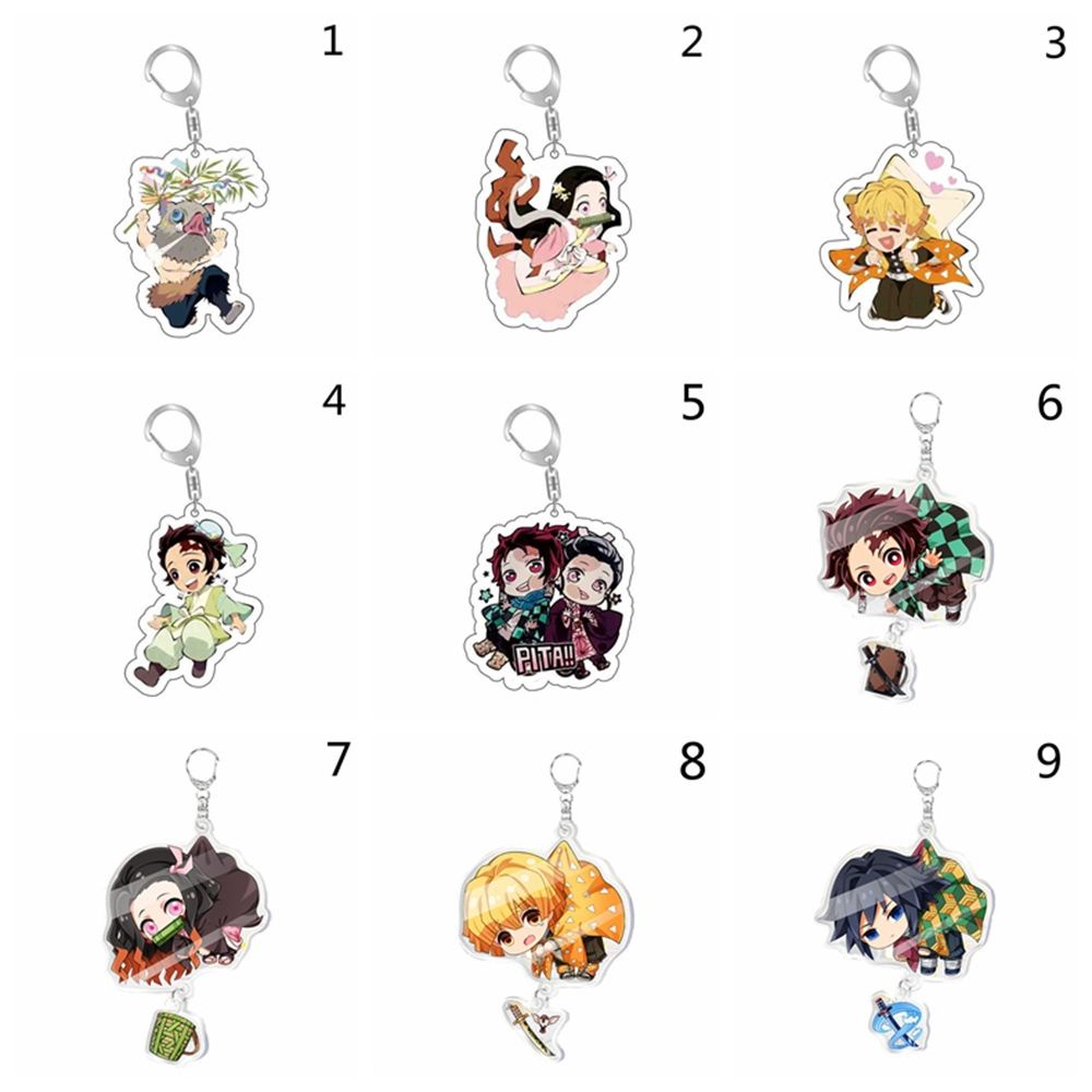 ROW Acrylic Key Chain Cosplay Kamado Tanjirou Demon Slayer Anime Pendant Cartoon No Yaiba Kimetsu