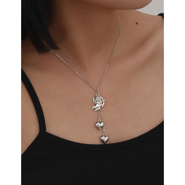 LRC Kalung Fashion White K Cupid Eros Alloy Heart Necklace P11135