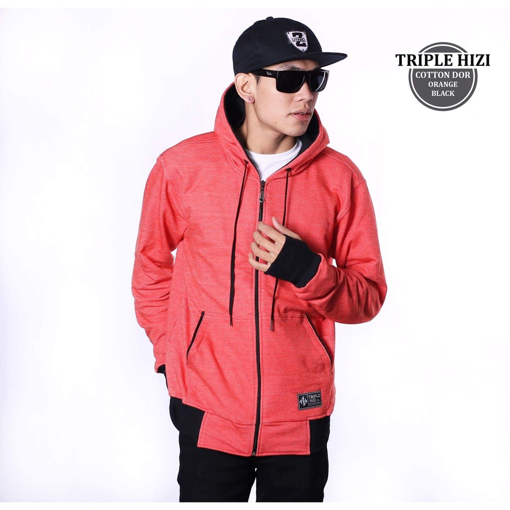 Jaket Cowok Distro Triple Hizi Cotton Dort Orange Black Premium