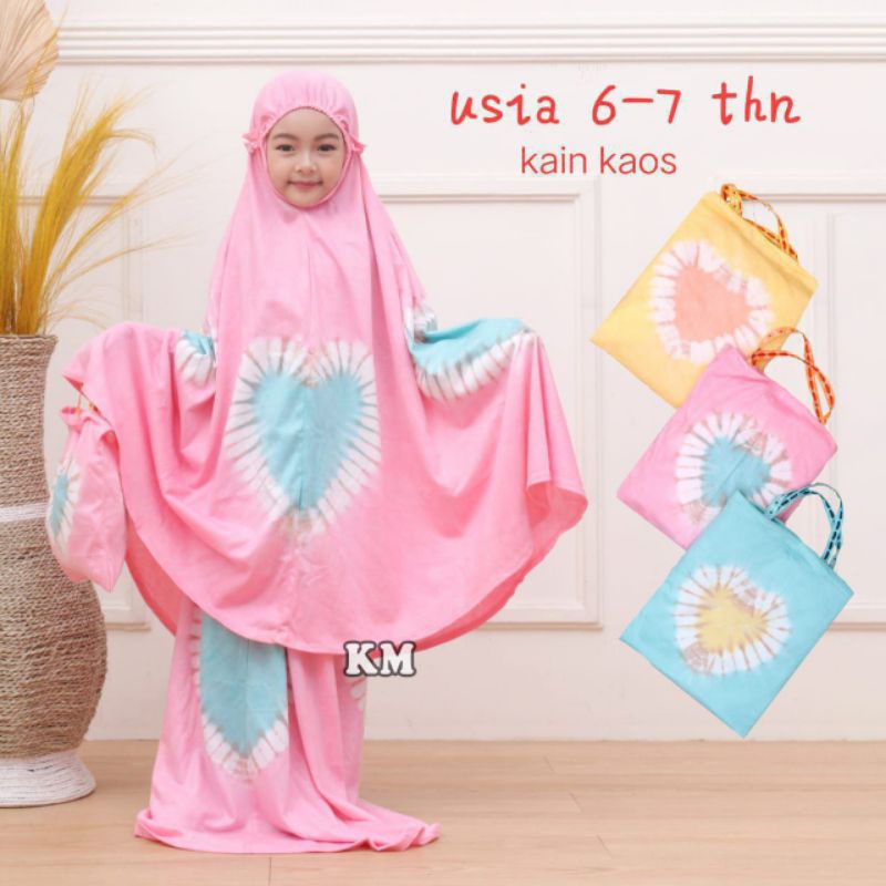 Mukena Anak Tanggung Mukenah Traveling Umur 6 Tahun Usia 7 Thn Motif Warna Jumputan Bahan Kaos Harga Murah Model Kekinian