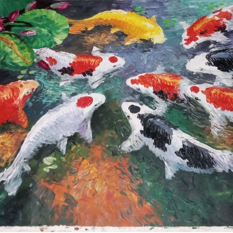 Lukisan Ikan Koi 9 Palet Timbul yang Indah dan Menawan