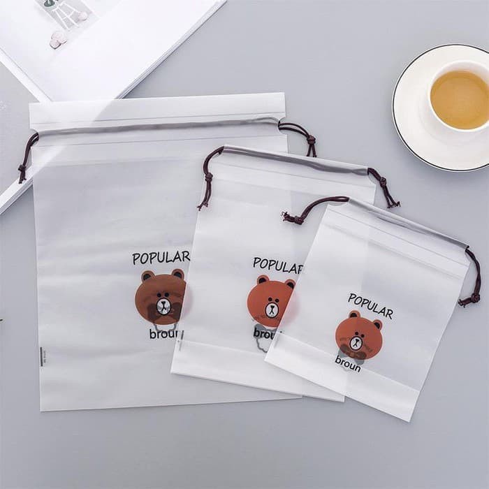 OS Tas travel pouch plastik serut brown / Tas kecil serbaguna waterproof